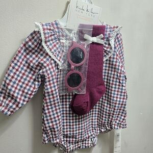 Nicole Miller Kids Plaid Romper Set with Pink Accessories
